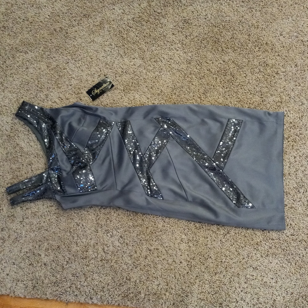 SANGRIA New Metallic gray Signature by Sangria Dress, size 10